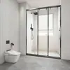 Nuevo mampara de ducha de tres piezas con perfilería ultraestrecha de acero inoxidable, puerta de cristal divisoria de baño, dos paneles de ducha correderos y uno fijo