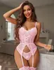 Conjunto de Lencería de Liga de Encaje Negro Europeo y Americano Personalizado de Fábrica Body de Encaje Negro