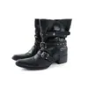 Botas de Cano Curto Ocidentais Pretas Plissadas Chuyuji para Mulheres 2026 Outono/Inverno Novas Botas de Cavaleiro Afuniladas com Salto Grosso e Bico Fino