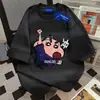Camiseta de Manga Corta Divertida de Dibujos Animados Shin-Chan Rayas Degradadas Tie-Dye Verano Nuevo Casual Estilo Pareja Top Ins