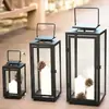 Estilo europeu simples ferro à prova de vento lanterna de vento suporte de vela ornamentos lanterna de vidro adereços de casamento lanterna portátil decoração de lanterna de cavalo