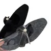 Sapatos Mary Jane Estilo Francês 2025 Novo Modelo com Forro de Pelúcia, Bico Quadrado Quente, Abertura Rasa, Adequado para Saias, Sapatos de Festa Embelezados com Pérolas