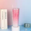 Taza de pajita de doble capa para fabricante transfronterizo, gran capacidad, taza de pajita creativa, diamante deslumbrante, luz fluida, taza de bebida de cuerpo recto portátil