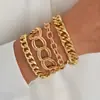 Pulseira de Corrente de Metal Exagerada Transfronteiriça Europeia e Americana Conjunto de 4 Peças Material Ecológico Corrente de Ferro + Corrente de Alumínio Conjunto Versátil de Joias para Mãos