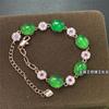 Pulsera de calcedonia verde hielo natural con incrustaciones plateadas, pulsera de jade ágata verde emperador, joyería de moda de cristal para mujer