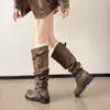 Botas Retrô Amassadas Empilhadas Outono/Inverno 2026 Femininas para Panturrilha Larga Acima do Joelho Longas Emagrecedoras Versáteis Salto Grosso Cano Alto Botas de Cavaleiro