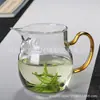 Copo de Chá Transparente Grande em Forma de Meia-Lua com Infusor e Filtro Integrados, Divisor de Chá, Tigela de Chá de Vidro Kung Fu com Cabo Colorido