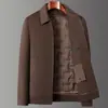 Chaqueta de lana al 70% para hombre, otoño e invierno, chaleco con forro de plumón, estilo workwear, cuello camisero casual, abrigo de lana de doble cara