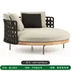 Sofá Curvo Redondo de Ratán para Exterior, Patio, Jardín, Balcón, Madera Maciza, Modelo de Casa, Muebles para Villa al Aire Libre