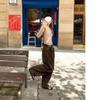 [en stock] conejo diente de acero leopardo moderno cintura plegable diseño de combinación de colores bolsillo grande leopardo pierna ancha Mezclilla
