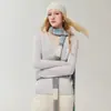 Bufanda de seda de morera y cachemira a rayas color-blocking para mujer, versátil para otoño e invierno, tejida fina, estrecha, retro, simple, cálida, calentador de cuello