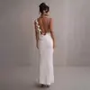 Vestido Feminino Sexy Sem Mangas Costas Nuas Cor Sólida Slim Elegante Renda Camisola Transpassada