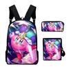 Nova Bolsa Transfronteiriça 3D Estrela Kabi Kirby Impressão a Cores Conjunto de Três Peças Mochila Escolar de Tecido Oxford para Homens e Mulheres