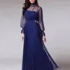 Vestido Elegante Azul de Noche para Mujer, Adecuado para Banquetes y Reuniones Anuales, Estilo Largo que se Puede Usar Casual, Moderno y Elegante, de Manga Larga para Invierno