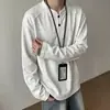 Camiseta de manga larga con cuello Henley americano para hombre, primavera y otoño, tejido gofrado, holgada, casual, ropa interior, capa base, top