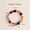 Pulsera de Cristal Siete Super Negro Dorado Natural para Hombres y Mujeres, Joyería Única de Obsidiana, Pulsera de Cristal Cubo de Azúcar Flor de Resina Roja