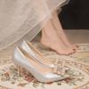 Tacones altos de punta con tacón grueso para mujer, tacón grueso 2023 primavera y verano nuevos, boca poco profunda, zapatos de boda, zapatos de novia