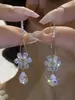 Brincos de flor com gota full diamond de novo estilo para mulheres, luxo leve, alta qualidade, celebridade da internet, elegantes, longos, elegantes, emagrecedores, populares
