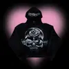 Sudadera Estilo Retro Americano Desgastado con Spray Cremallera Chaqueta Transfronteriza Amazon Ins Estilo Oscuro Estampado de Calavera