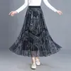 Falda plisada con estampado de malla de moda para mujer, nueva falda de doble cara de cintura alta adelgazante para otoño de 2026, falda elegante con dobladillo ancho