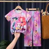 Pijama Infantil, Calça Longa para Meninas, Roupas de Verão de Manga Curta, Conjunto de Roupas Caseiras Fofas de Princesa para Crianças de Meia-Idade e Mais Velhas, Adequado para Usar Fora