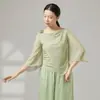Blusa de Gasa Clásica con Cuello Fluido, Top de Malla, Conjunto de Práctica de Danza China, Disfraz de Danza de Malla Etéreo