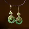 Pendientes Hebilla de Paz Hetian para Mujer, Lujo Ligero Flor Hueca Estilo Étnico Estilo Antiguo Hanfu Cheongsam Ganchos Largos para Orejas
