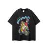 Camiseta Manga Curta Estampada Retrô Divertida Americana Resistente Lavagem Antiga Masculina e Feminina Hip-hop Street Meia Manga