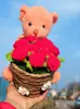 Productos terminados al por mayor transfronterizos oso de peluche de lana tejido a mano ramo girasol temporada de cumpleaños graduación adornos de regalo