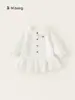 Conjunto de Suéter Bangxuan para Meninas, Conjunto de Duas Peças com Vestido Branco e Cardigã de Tricô Vermelho, Moda Outono para Crianças
