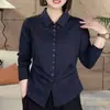 Camisa Coreana de Solapa de Otoño de Alta Gama Camiseta Interior Adelgazante Cardigan Simple de Botón Único para Mujer Camisa Base