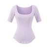Estilo Garota Quente Sexy Justo ao Corpo Camiseta de Decote Quadrado Manga Média para Mulheres no Verão Estilo Pura Luxúria Look Emagrecedor Bainha Curva Top