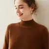 Suéter de Caxemira Outono/Inverno Novo Engrossado Ombro Normal Gola Alta Meia Tricô Pulôver Feminino Camisa Base Quente Top