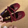 Encuentro Cercano Temporada 2026 Nuevos Zapatos Mary Jane Retro con Tira Cruzada para Mujer Suela Suave Zapatos Planos de Ballet Zapatos Rojos de Noche