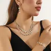 Comercio Exterior Transfronterizo Moda Europea y Americana Collar de Doble Capa con Pedrería y Diamantes Completos Collar para Vestido de Cena Pendientes Pulsera Set de Tres Piezas