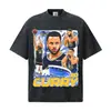 Camiseta unisex básica versátil de algodón transpirable con estampado blanco estilo retro americano de los Curry Warriors, manga corta