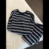 Pijama de camiseta a rayas blancas y negras estilo coreano para mujer, conjunto de ropa de casa de verano puro y sexy con manga larga y shorts, se puede usar afuera