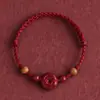 Pulsera de Cuerda Roja con Hebilla de Seguridad de Cinabrio, Pacífica y Suave, Tejida con Madera de Durazno para Ahuyentar Malos Espíritus, Proteger el Año de Nacimiento y Pulsera de Buena Suerte Cuerda Roja