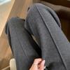 Pantalones de pierna ancha con patrón de espiga superbuenos estilo diez o tres líneas para mujer, pantalones de traje de lana casual para otoño e invierno, pantalones rectos de lana gris