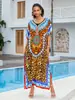 Saída de praia transfronteiriça, vestido boho estampado, modelagem solta, plus size, roupão longo, saída de biquíni, camisa com proteção solar