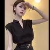 Playera Jinbukan para Mujer Verano Nueva Camisa Top Hombro Derecho Corta Negra Falda Corta Traje de Moda Trendy