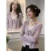 Suéter de Tricô com Renda Falsa de Duas Peças para Mulheres, Novo Outono Slim-Fit Estilo Francês Top com Laço nas Costas, Tendência