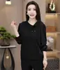 Novedades Otoño 2026 Ropa para Madres Camiseta de Manga Larga con Cuello de Muñeca y Cordones para Mujer Top Elegante Patchwork Adelgazante Holgado