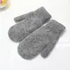 Guantes Transfronterizos de Piel de Conejo para Mujer Guantes de Lana Tejida Cálidos para Niños Mitones Lisos DIY Guantes Rojos de Año Nuevo