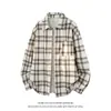 Camisa Casual Masculina de Veludo Cotelê com Xadrez Americano Oversized de Manga Longa, Nova Coleção Outono 2026