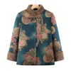 Jaqueta de algodão com forro de fleece, espessa, para mulheres de meia-idade e idosas, gola alta estilo mãe, casaco externo estilo chinês, casaco de algodão quente de inverno
