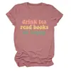 Beber té leer libros Amazon eBay sitio independiente camiseta casual cómoda para mujer cuello redondo manga corta