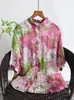 2026 Verano Nuevo Camisa de Lino Artística Ligera de Manga Corta con Cuello para Mujer Top Cardigan Camisa Estampada