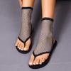 Sandalias planas de verano 2025 para mujer de talla grande, de malla transpirable, con pedrería en forma de diamante y de dedo, moda