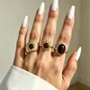 Lingge Jewelry Anillo Abierto con Textura Martillada Metálica Estilo Europeo y Americano Set de Anillos Apilables Retro con Bloques de Color Dorado y Plateado y Piedras Preciosas